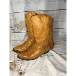 Vintage 60s Endicott Johnson Leather Patchwork Booties Western Brown Womans 9 B